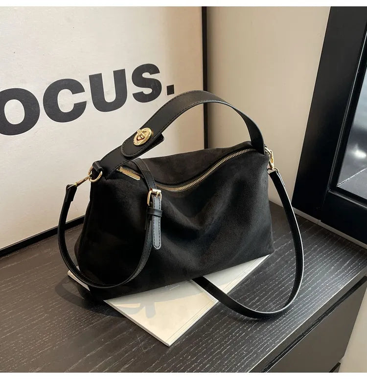 Maëlle Saco de Ombro Feminino – Saco Elegante em Camurça com Alça em Pele Sintética e Grande Compartimento