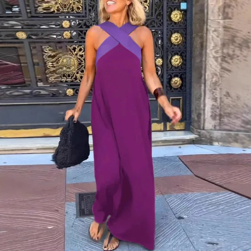 Sienna Long Dress Woman – Elegant Summer Dress with Crossed Straps & Casual Cut