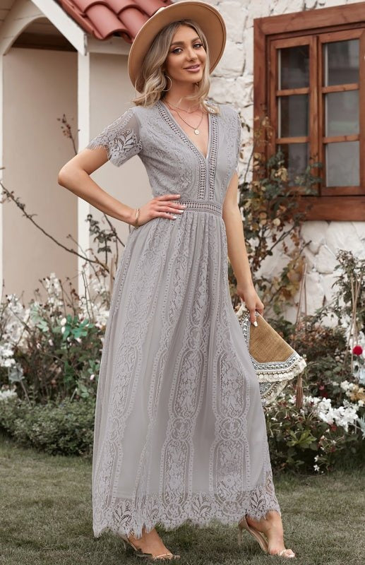Abito lungo da donna Maine - Elegante abito da cerimonia in pizzo con chiusura a cerniera