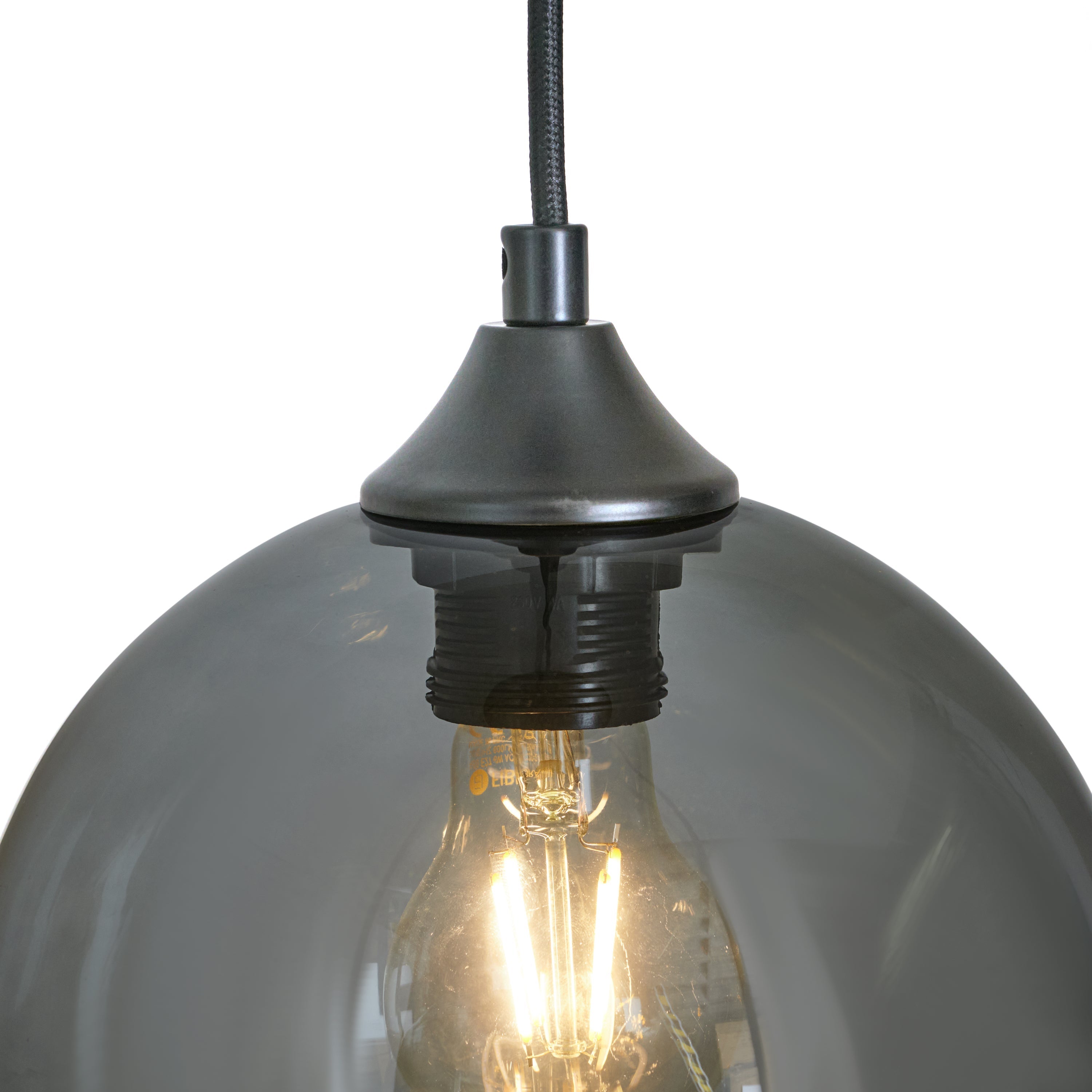 Závěsná lampa 3-bodová koule kouřové sklo černá industriální obývací pokoj jídelna LED