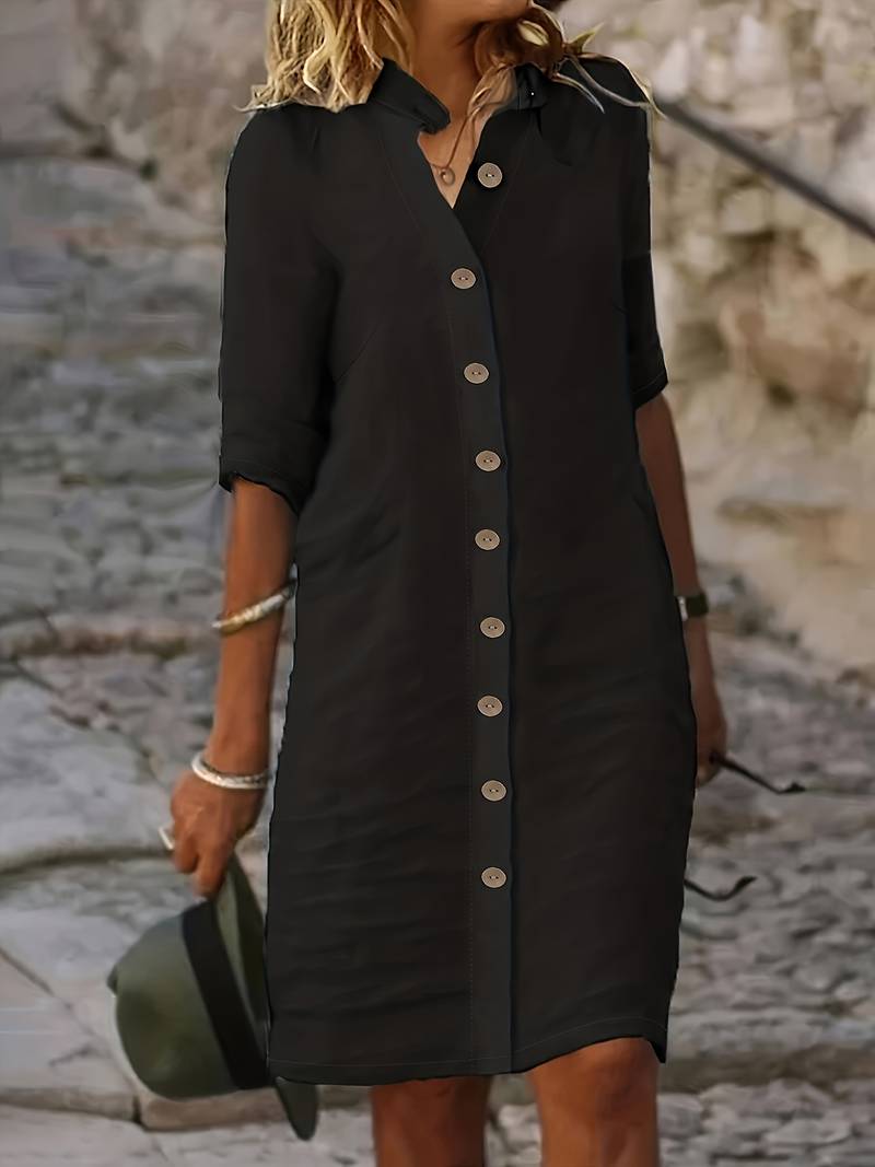 Maelis Robe Chemise Femme – Robe Classique Élégante avec Coupe Droite et Boutonnage Chic
